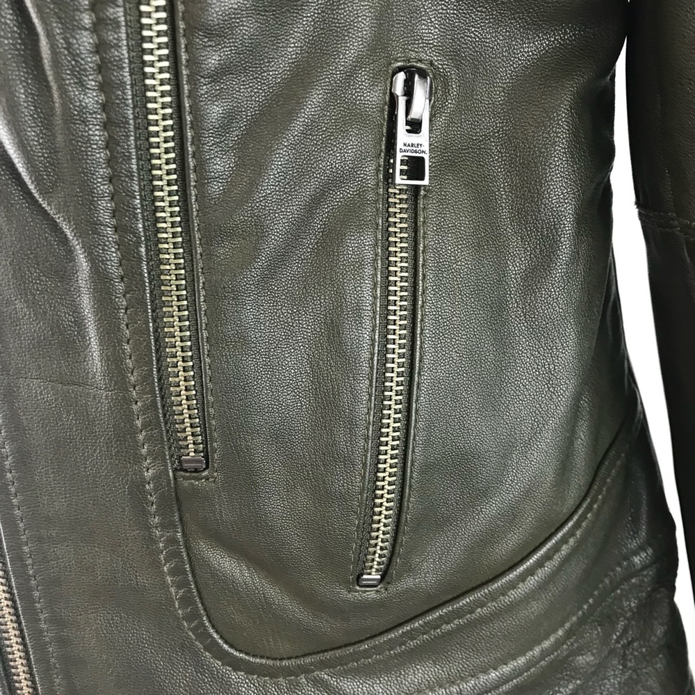 Harley Davidson army green leather jacket - Picture 5 of 8
